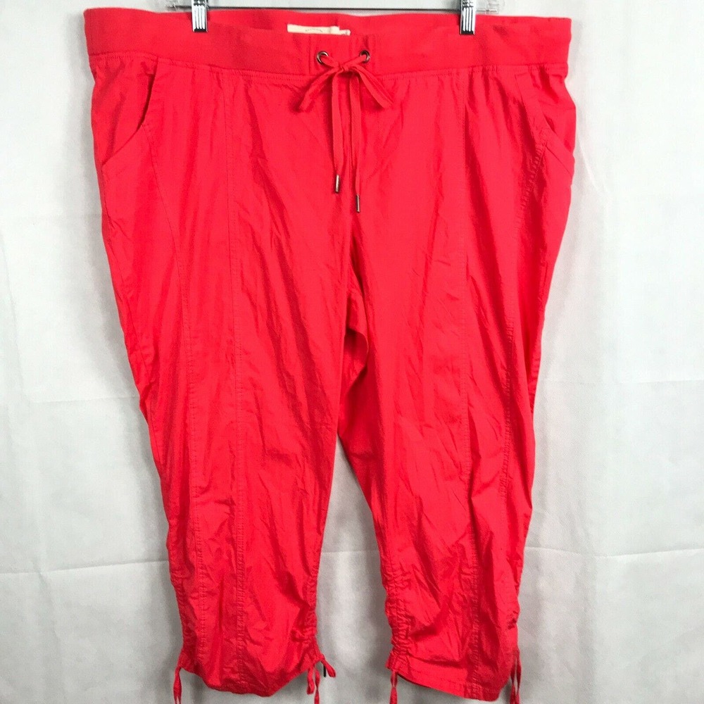 Torrid Pants Womens Sz‎ 24 Plus Coral Red Poplin Cotton Ruched Capri Jogger